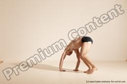 Underwear Gymnastic poses Man White Slim Bald Brown Dancing Dynamic poses Academic